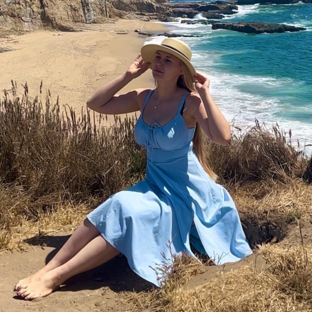 Large cup! Light Blue Sleeveless Maxi Dress with Ruched Bodice